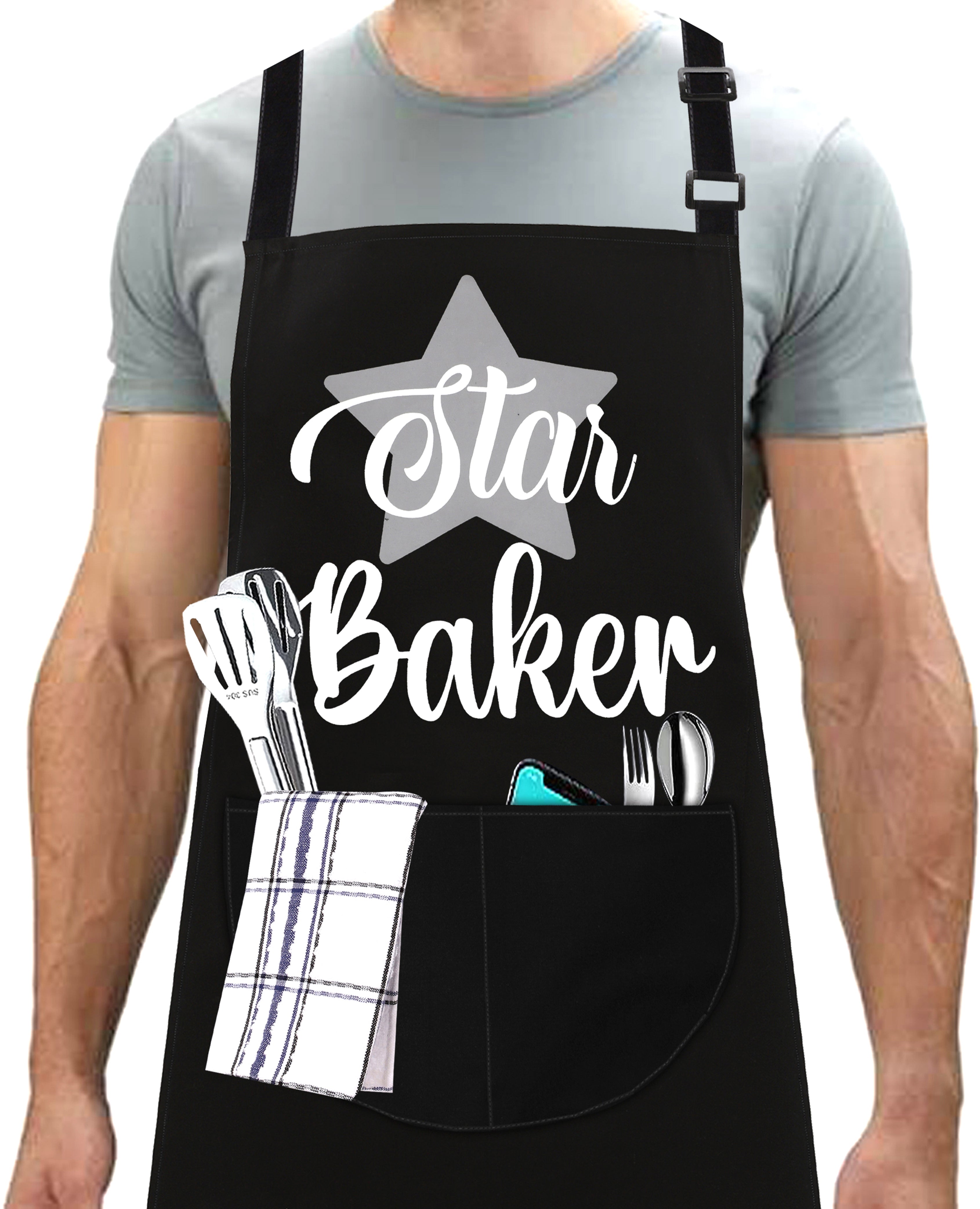 Star Baker Baking Aprons for Men Unisex Apron Bakers Apron Gift Black