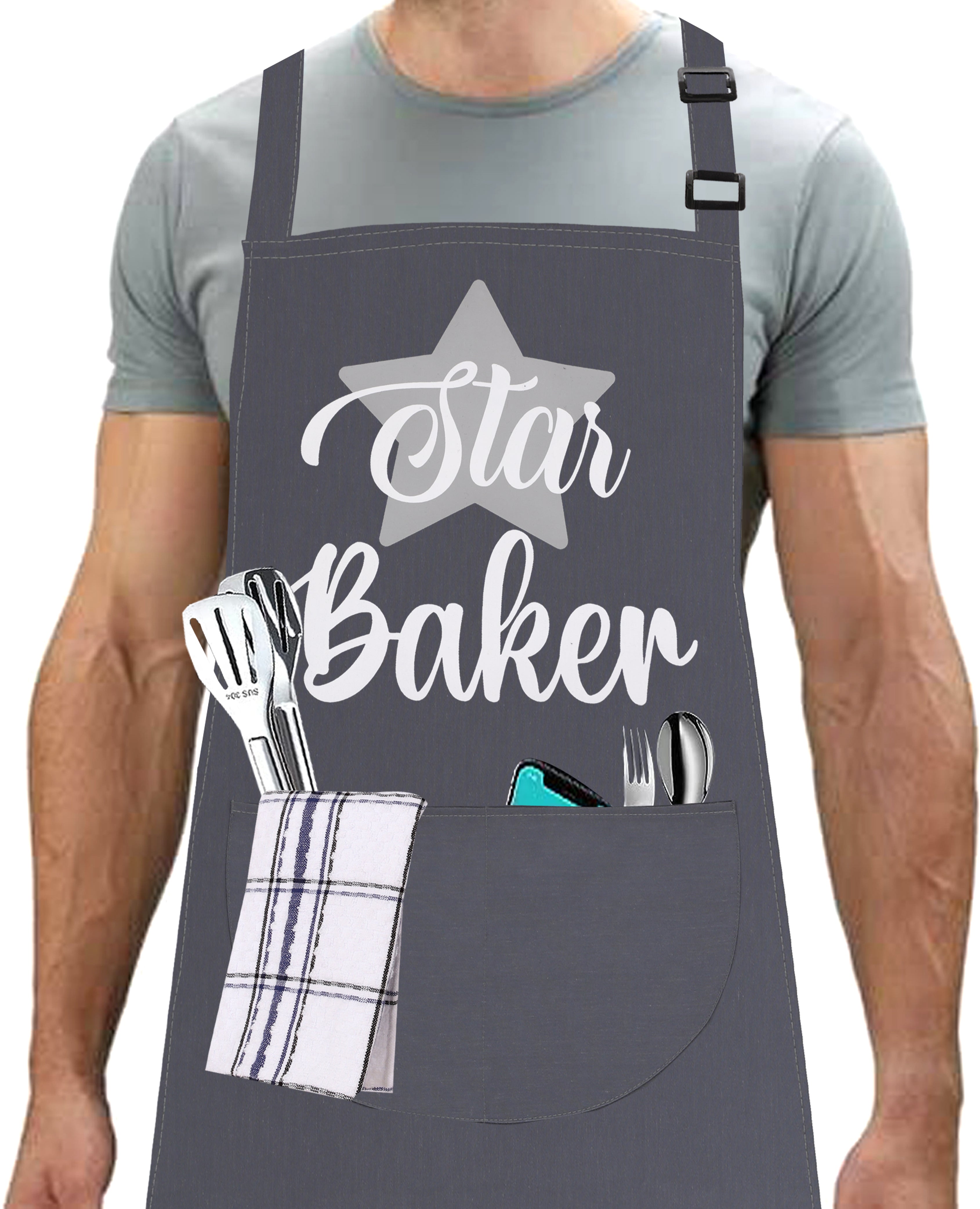 Star Baker Baking Aprons for Men Women Unisex Apron Bakers Apron Gift Grey