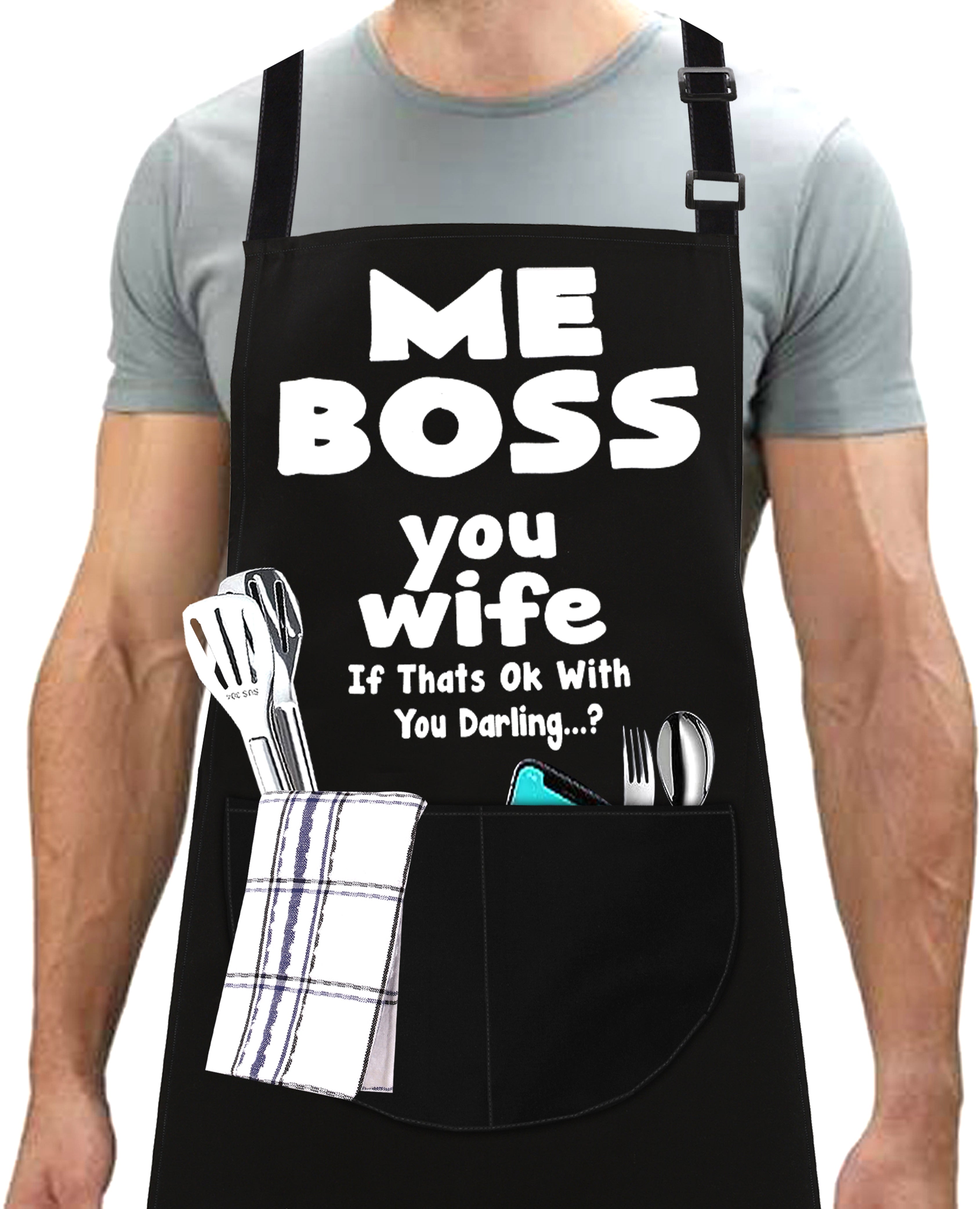 Kitchen Chef Cooking Apron Me Boss you Wife Apron for Men Women