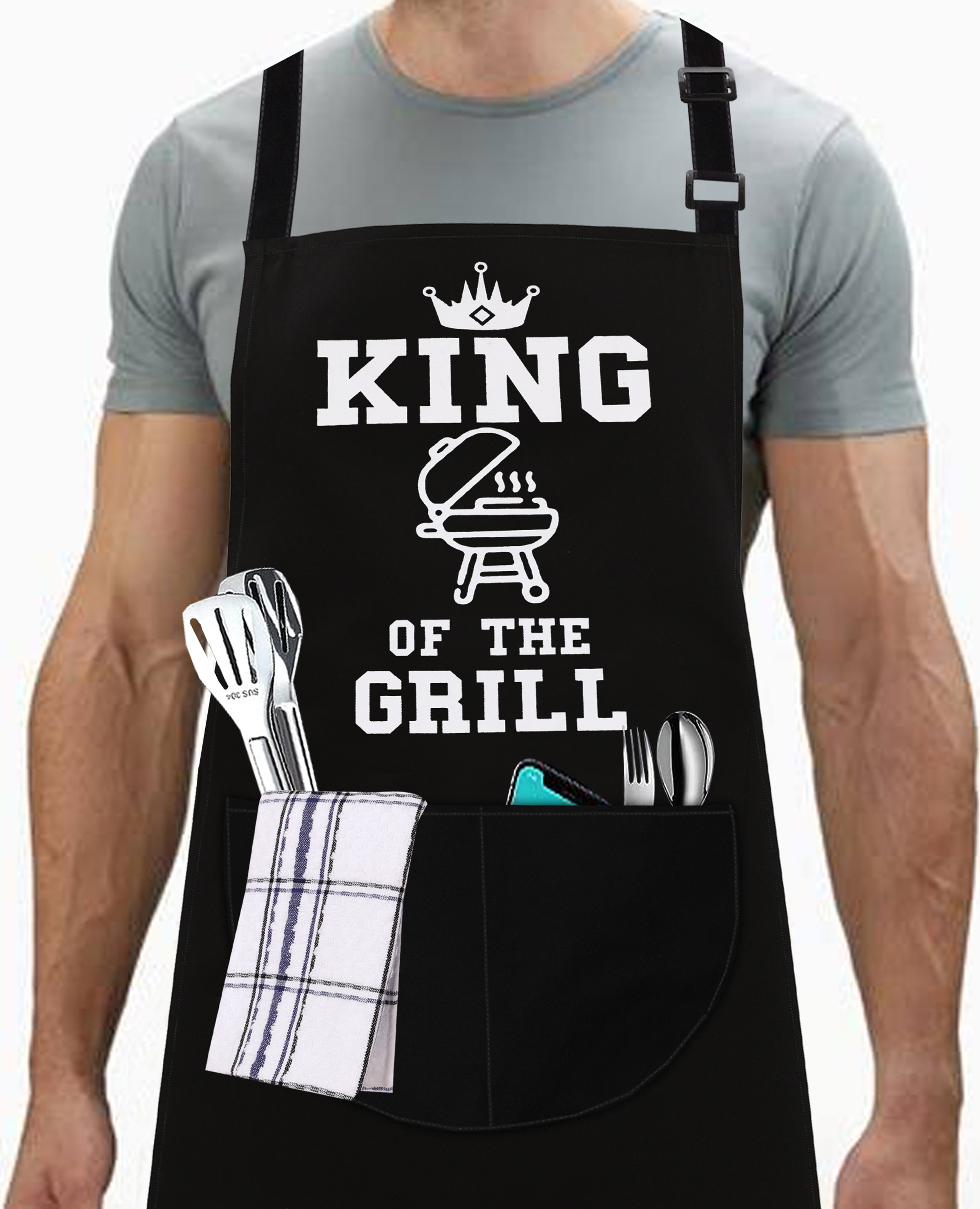 Kitchen Chef Cooking Aprons for Men Women King of the Grill Apron Style 2