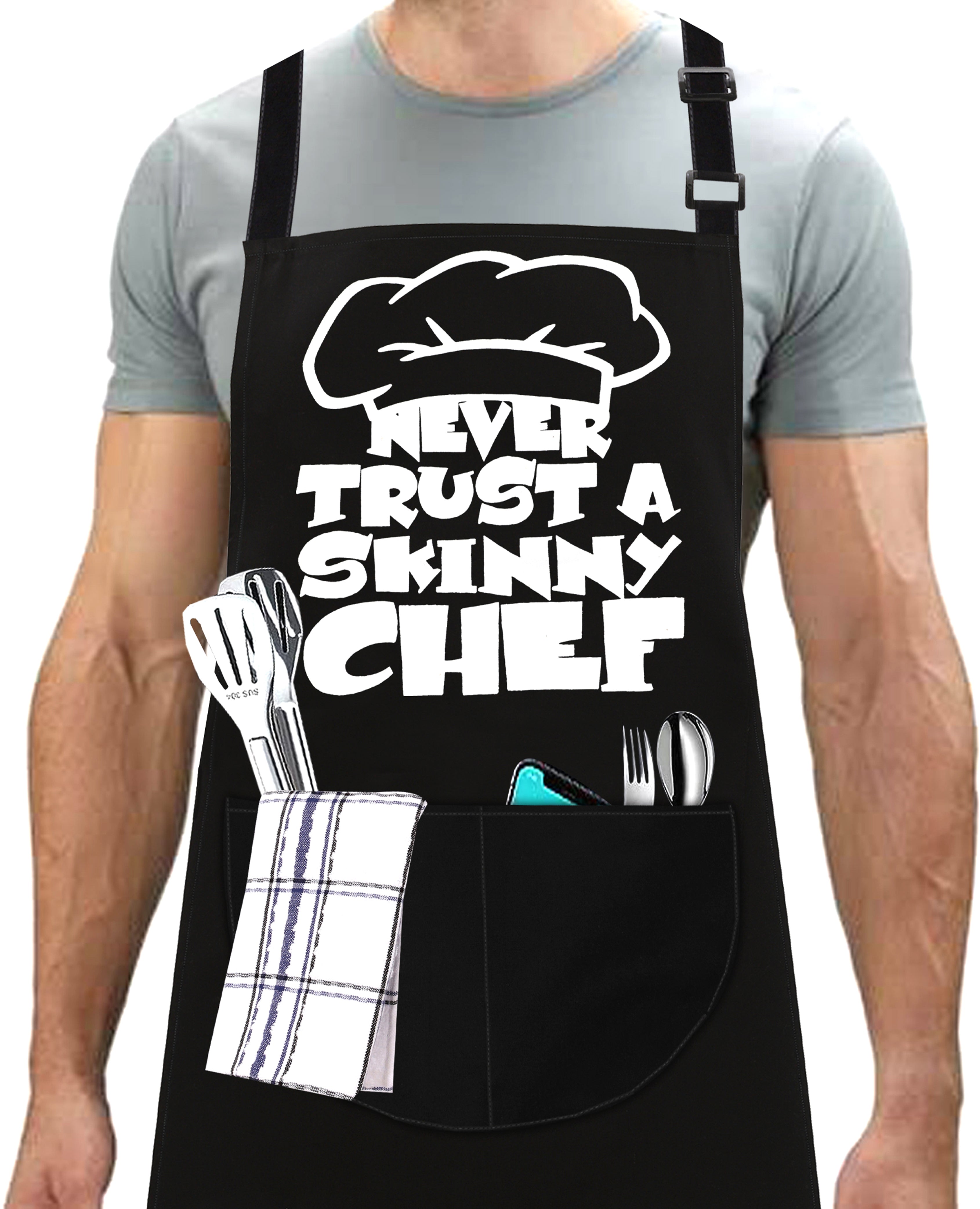 Kitchen Chef Cooking Aprons for Men Women Never Trust a Skinny Chef Apron