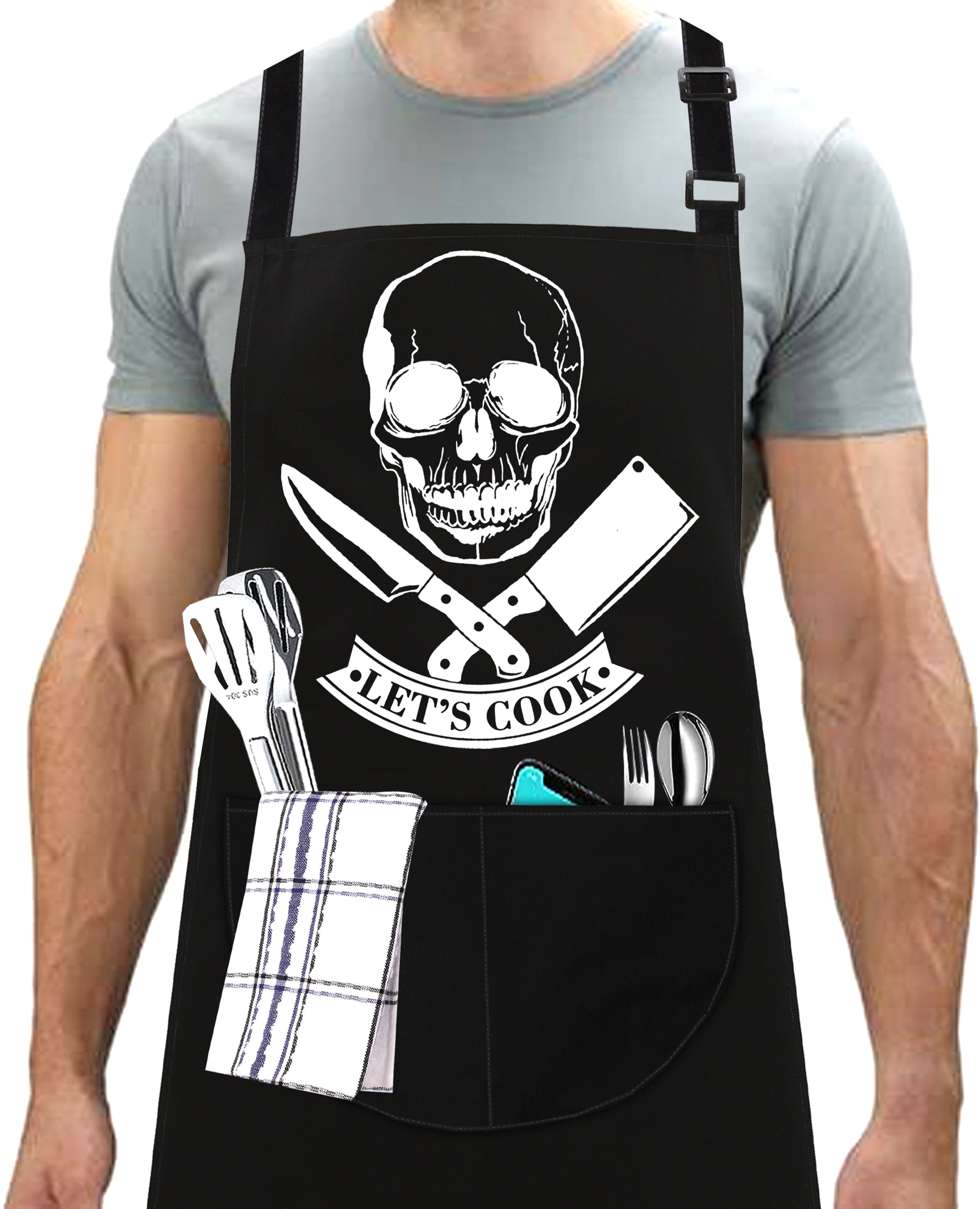 Kitchen Chef Cooking Apron Skull Lets Cook Apron for Men Women