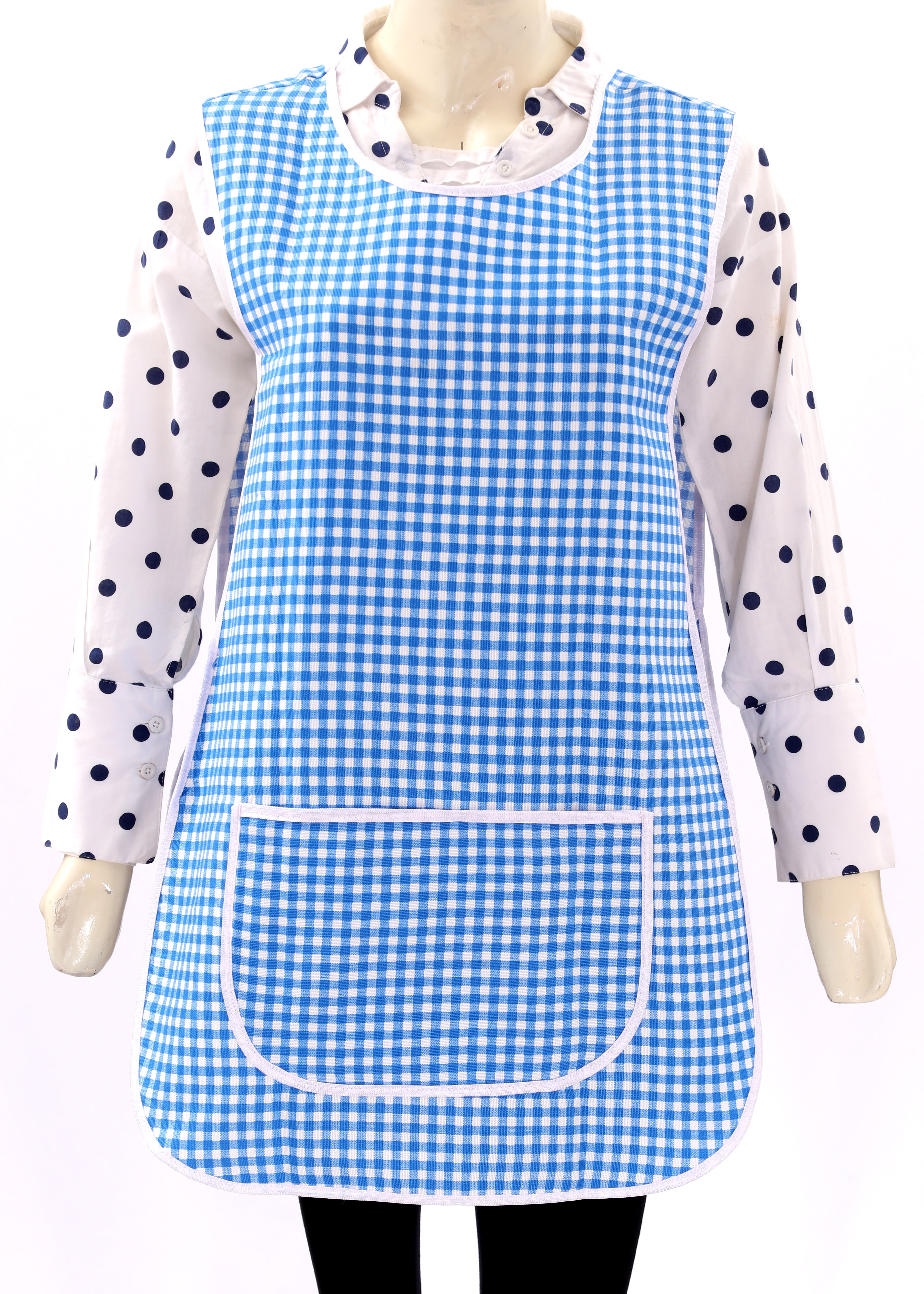 Tabard Apron With Front Pocket Blue Check