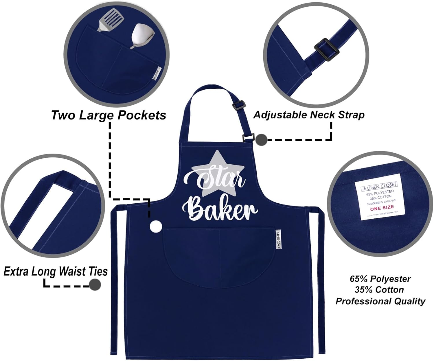 Star Baker Baking Aprons for Men Unisex Apron Bakers Apron Gift Navy