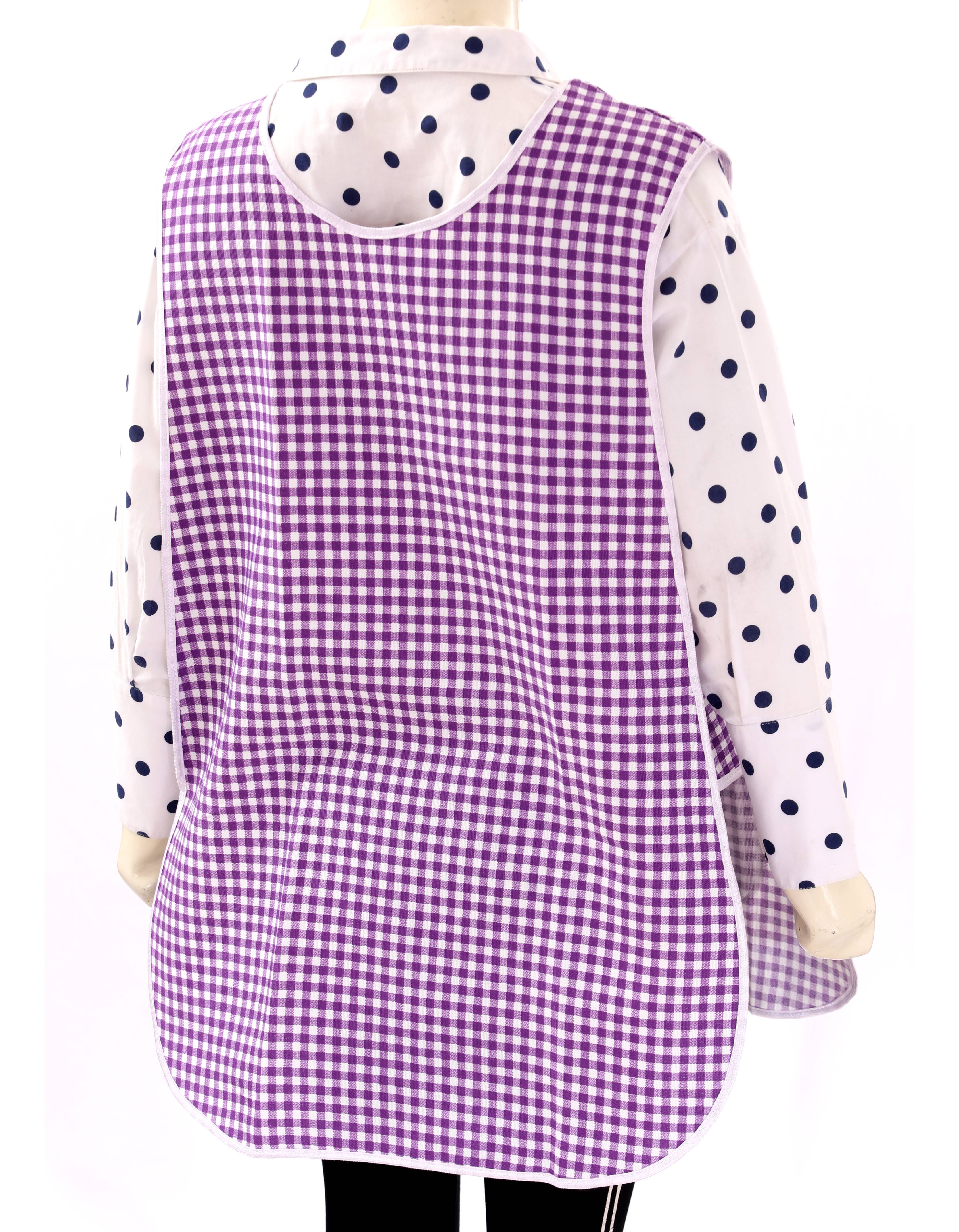 Tabard Apron With Front Pocket Purple Check Cleaning Apron