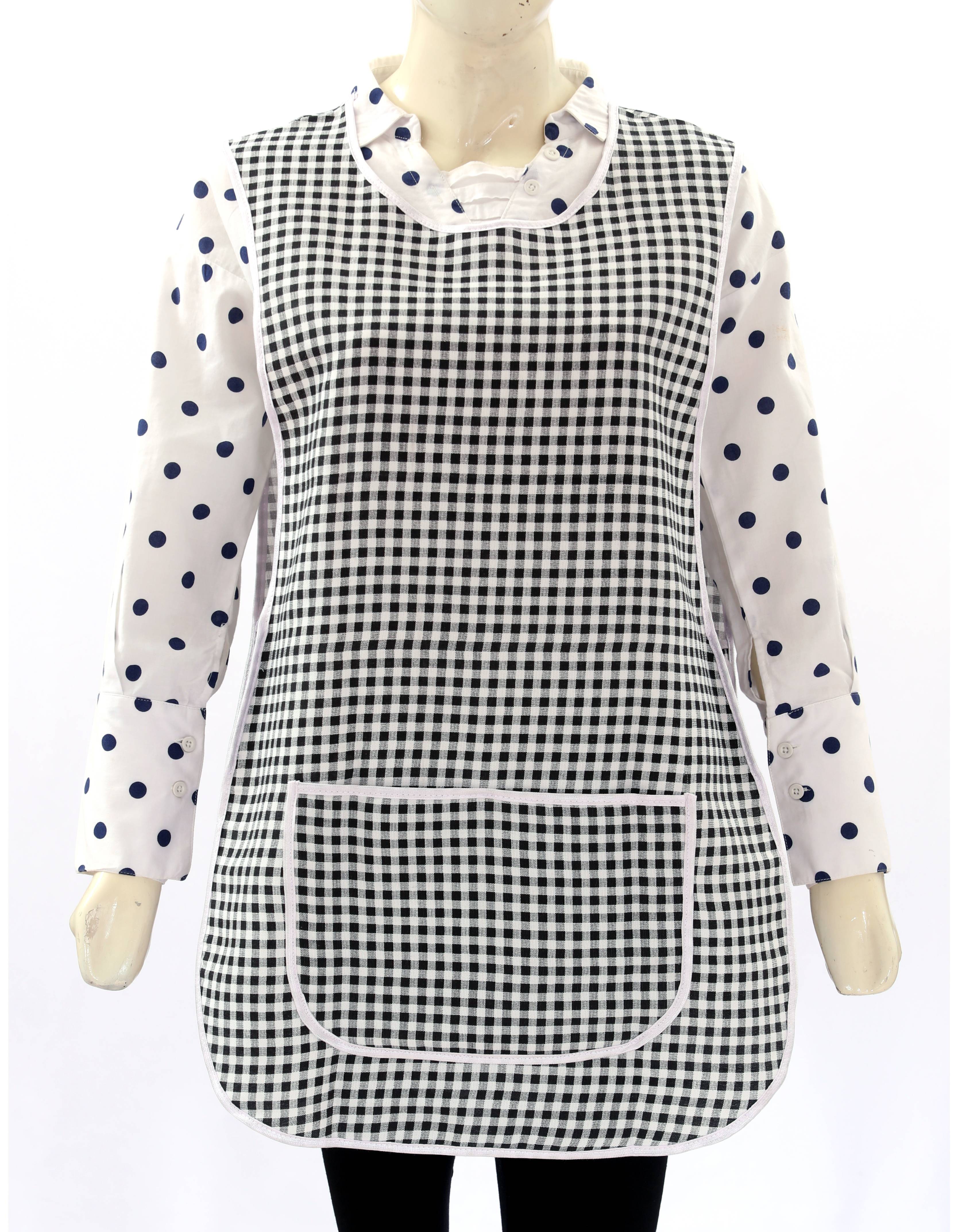 Tabard Apron With Front Pocket Black Check Work Cleaning Aprons