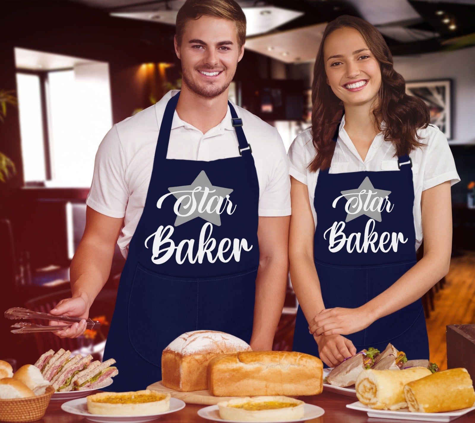 Star Baker Baking Aprons for Men Unisex Apron Bakers Apron Gift Navy