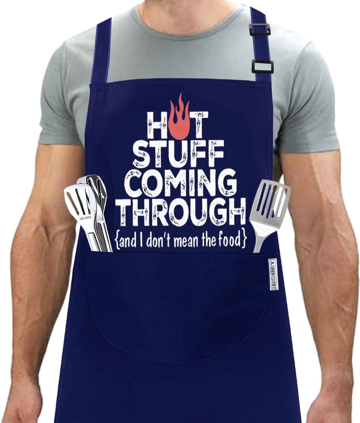 Kitchen Chef Cooking Aprons for Men Women Hot Stuff Coming Through Apron Navy