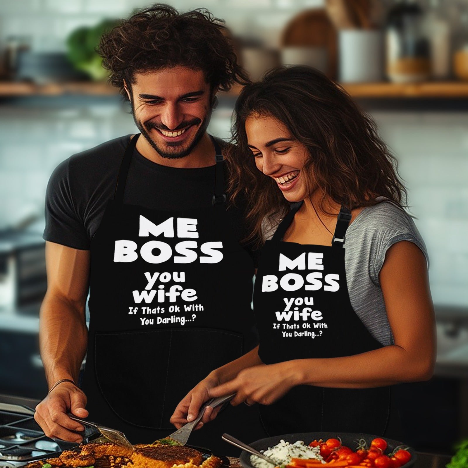 Kitchen Chef Cooking Apron Me Boss you Wife Apron for Men Women