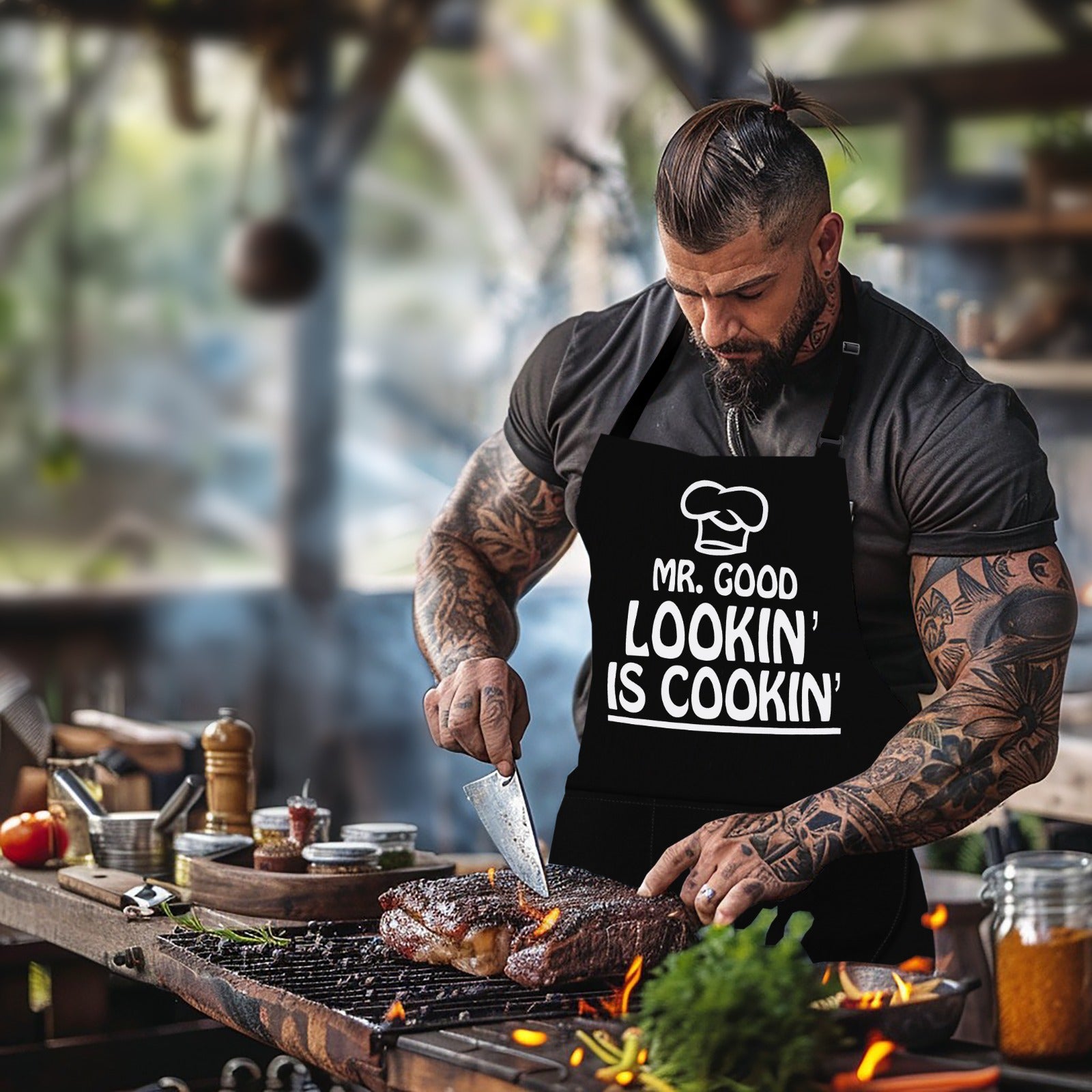 Kitchen Chef Cooking Apron Mr Good Looking Is Cooking Apron for Men Women