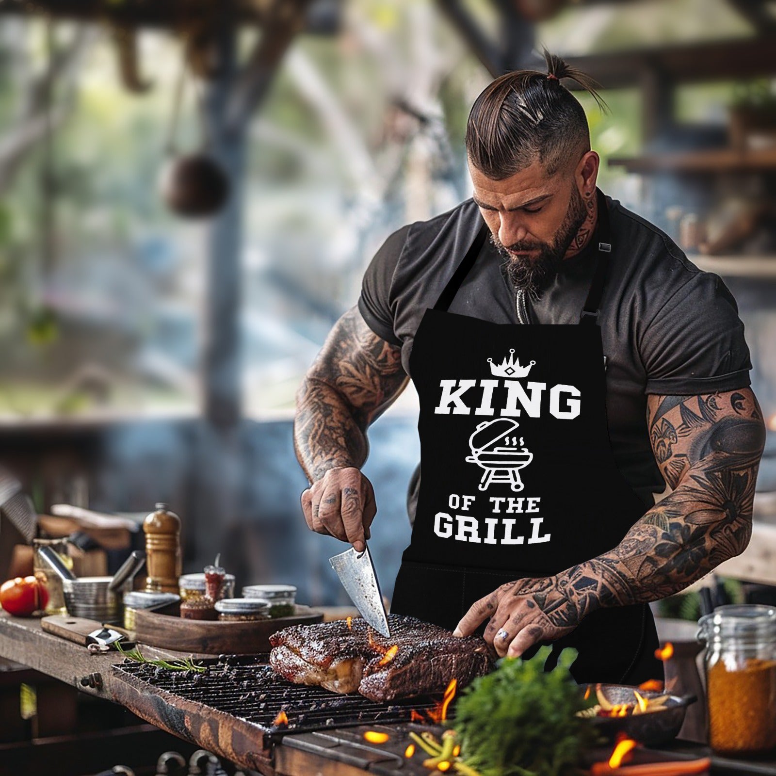 Kitchen Chef Cooking Aprons for Men Women King of the Grill Apron Style 2