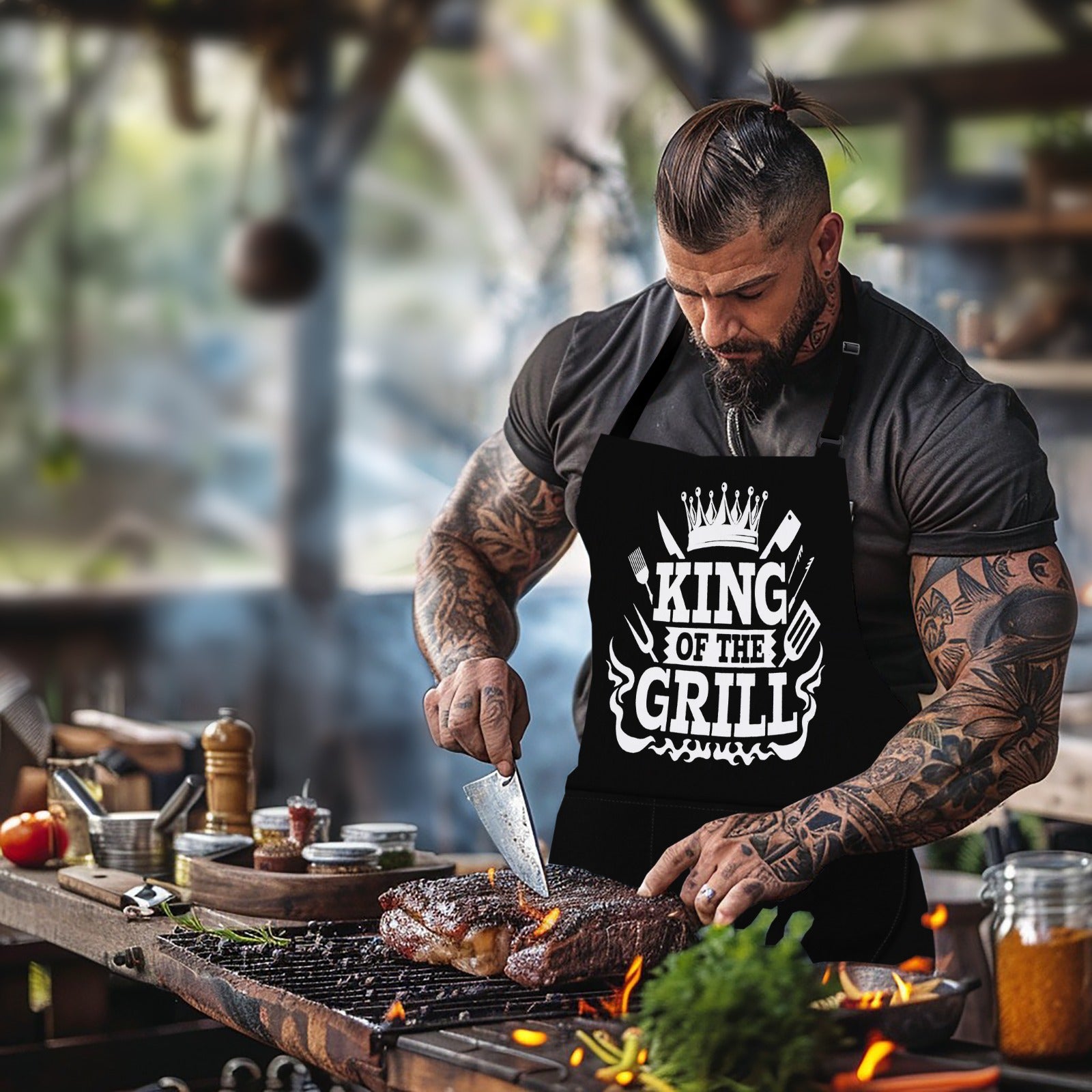 Kitchen Chef Cooking Aprons for Men Women King of the Grill Apron Style 3