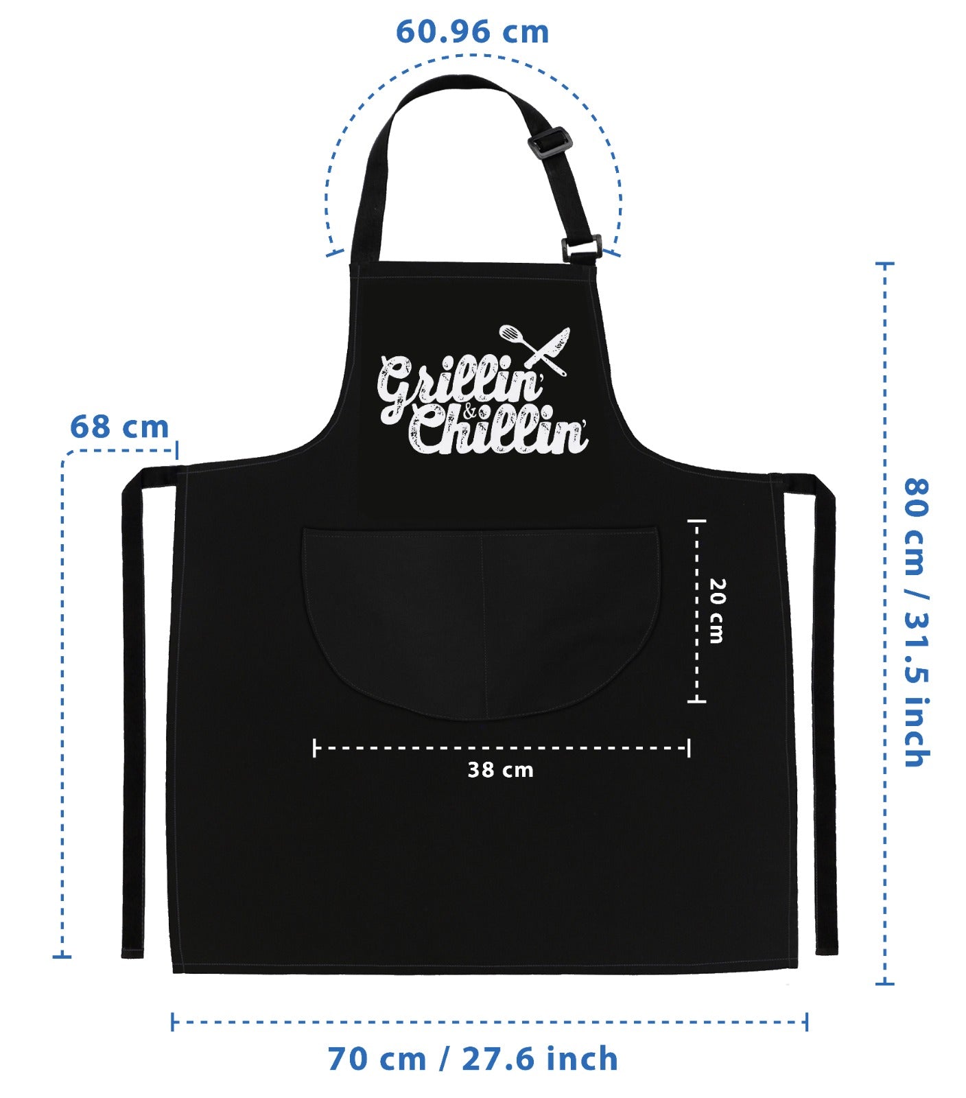 Kitchen Chef Cooking Aprons for Men Women Grilling and Chilling Apron Black