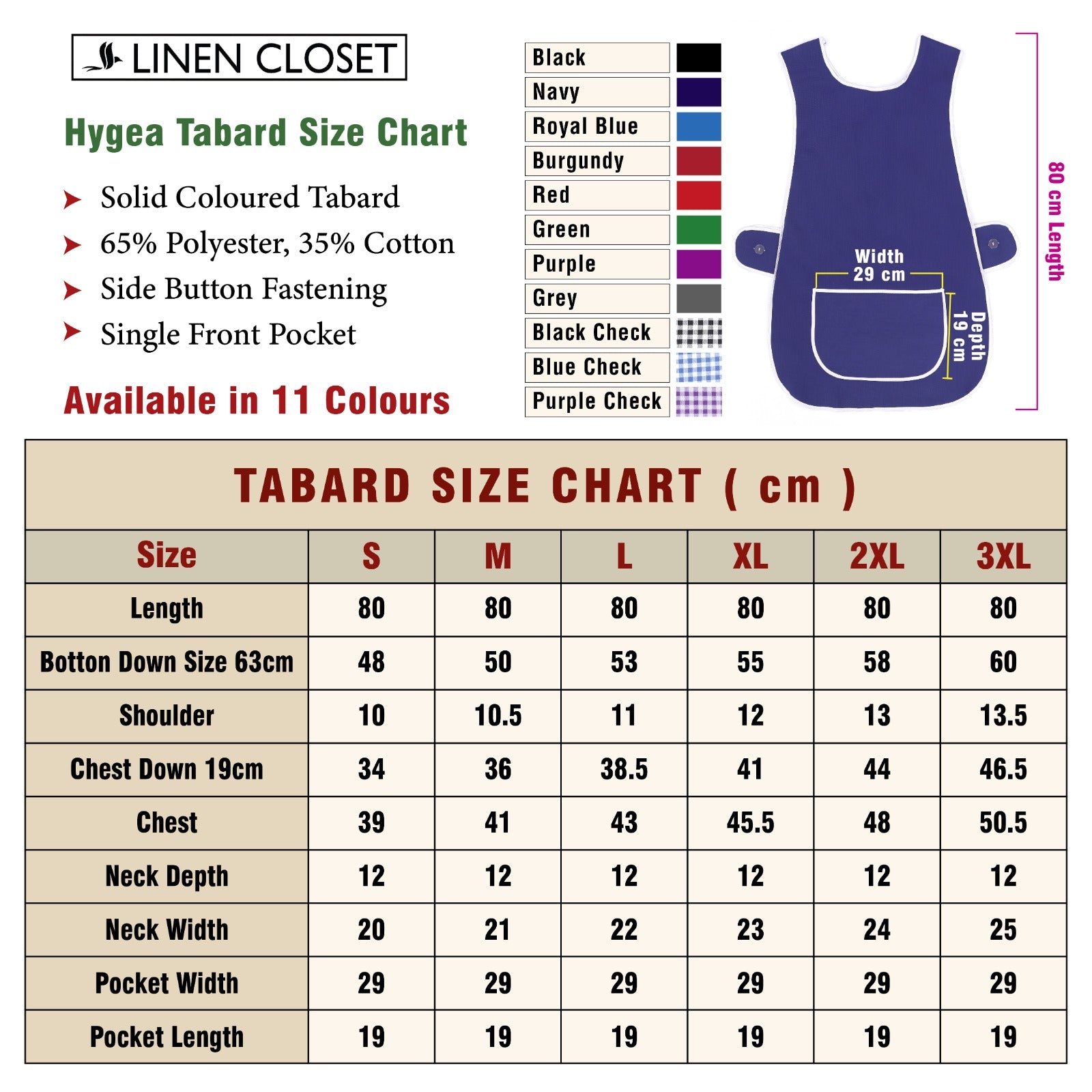 Tabard Apron With Front Pocket Cleaning Apron Royal Blue