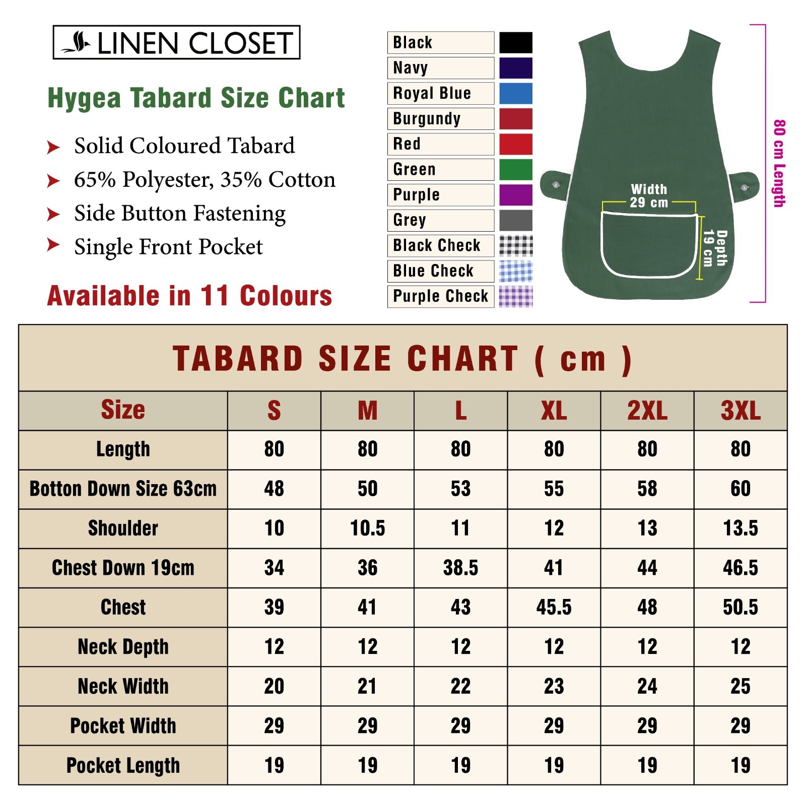 Tabard Apron With Front Pocket Green Cleaning Apron