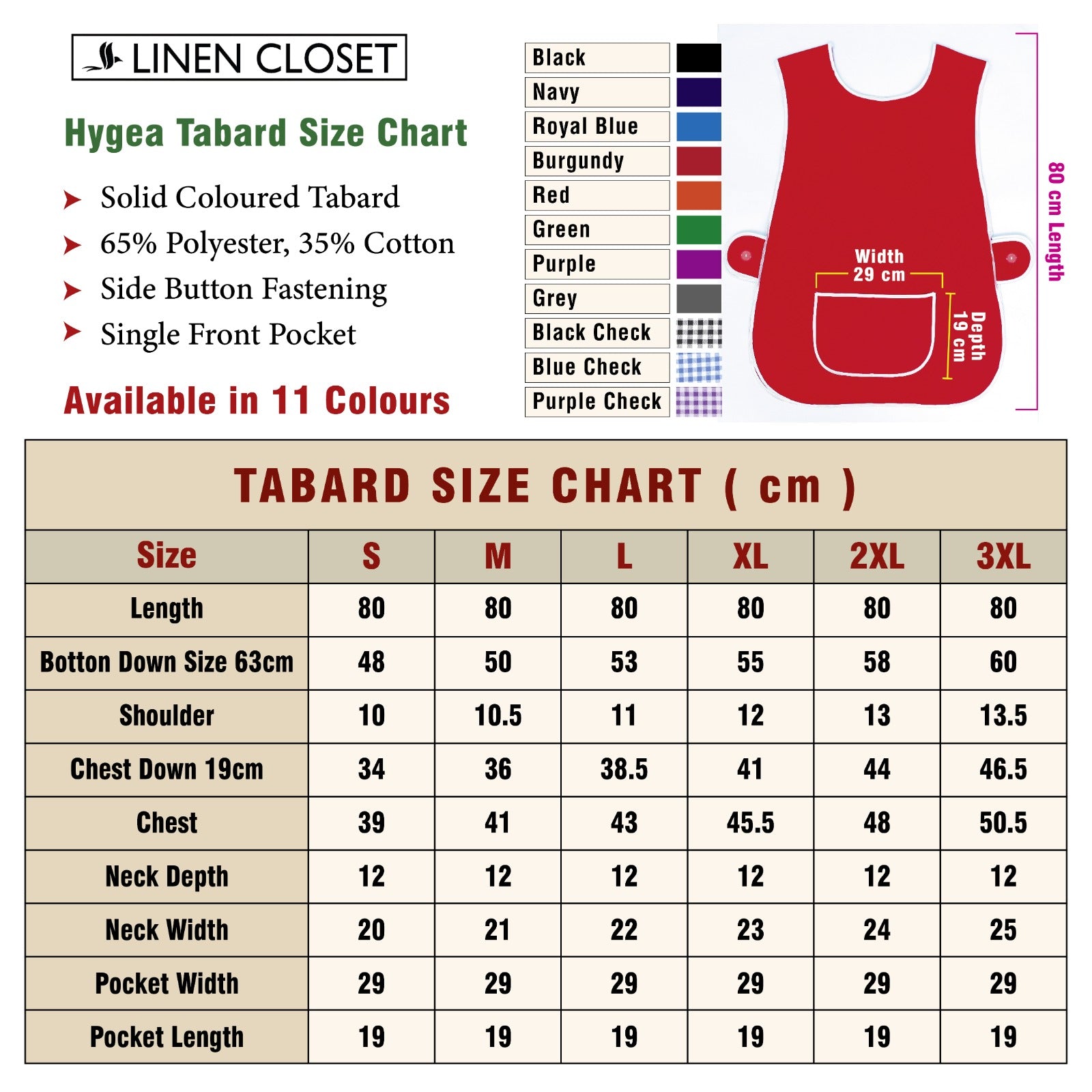 Tabard Apron With Front Pocket Red Cleaning Apron