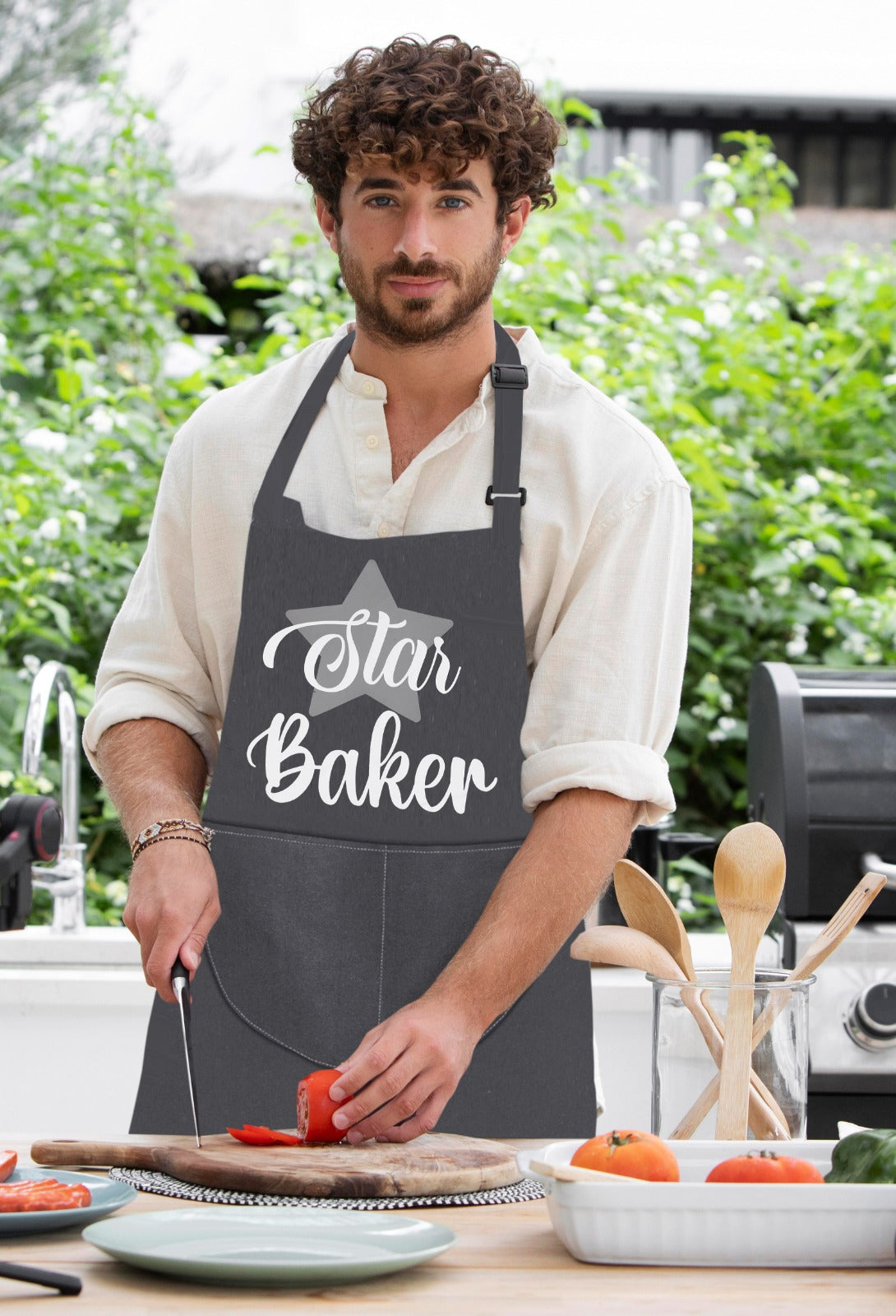 Star Baker Baking Aprons for Men Women Unisex Apron Bakers Apron Gift Grey