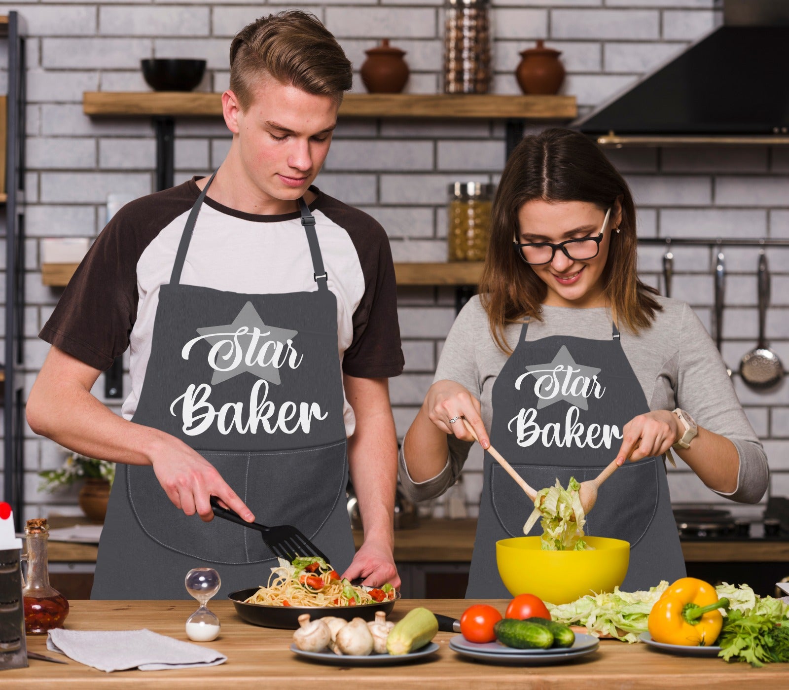 Star Baker Baking Aprons for Men Women Unisex Apron Bakers Apron Gift Grey