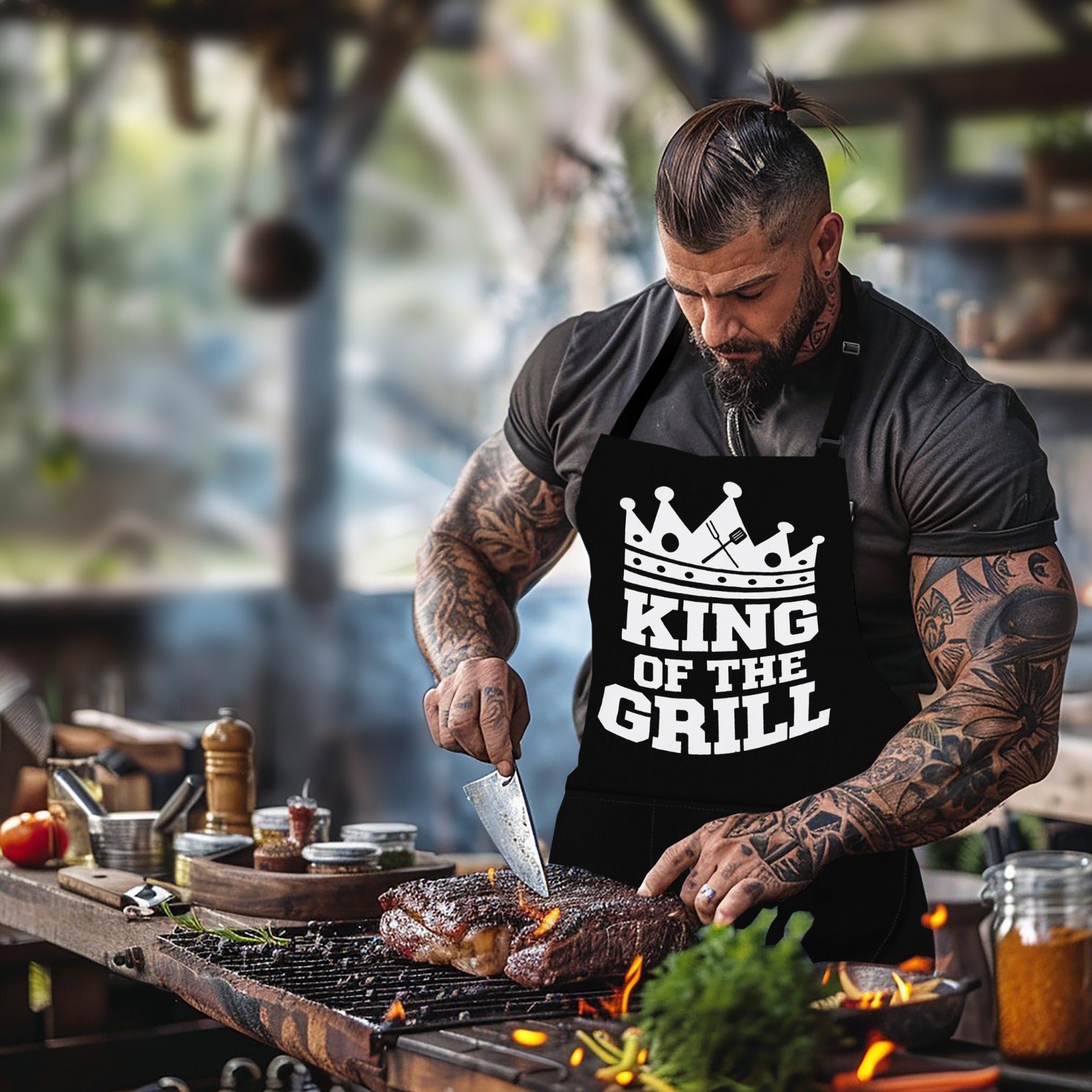 Kitchen Chef Apron King of the Grill Apron Black