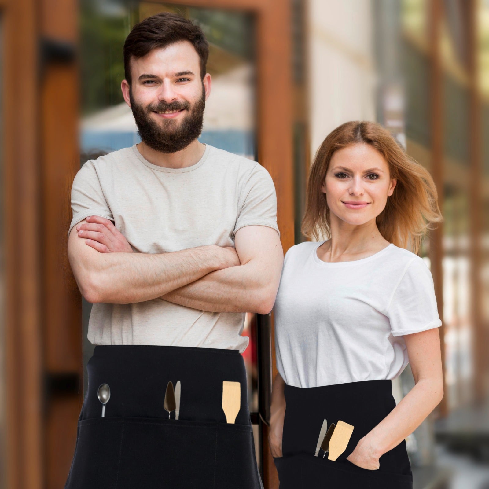 Black Waist Apron for Men Women Kitchen Chef Apron Order Taking Apron 4 Pack