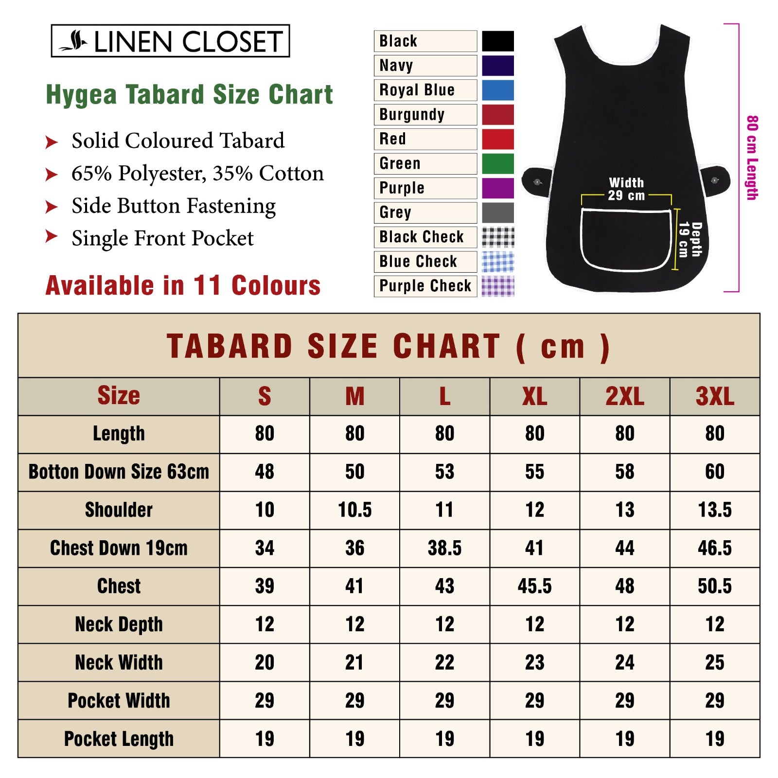 Tabard Apron With Front Pocket Black Cleaning Apron