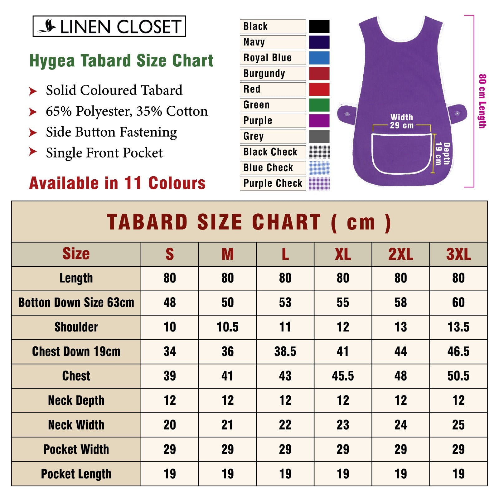 Tabard Apron With Front Pocket Cleaning Apron Purple