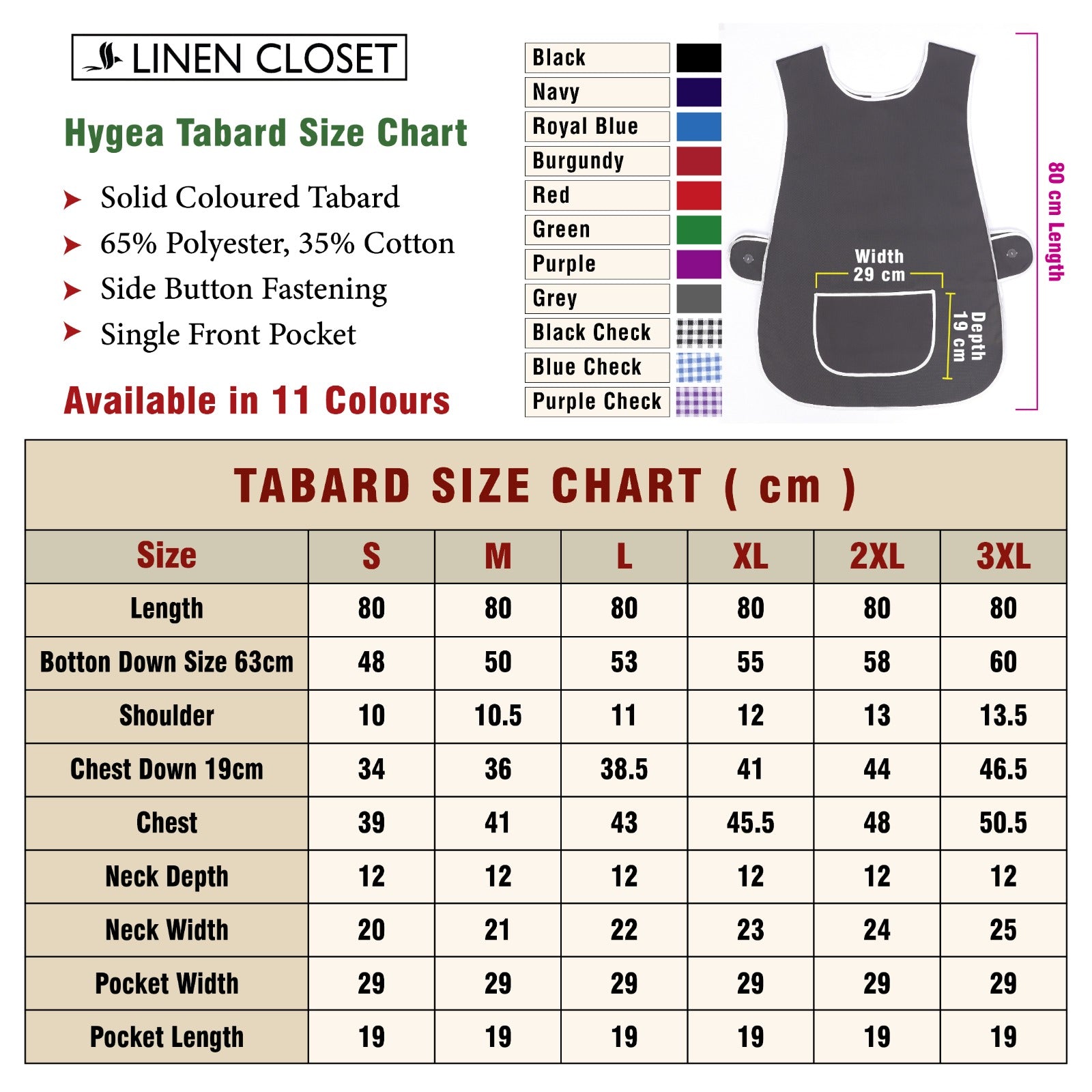 Tabard Apron With Front Pocket Grey Cleaning Apron