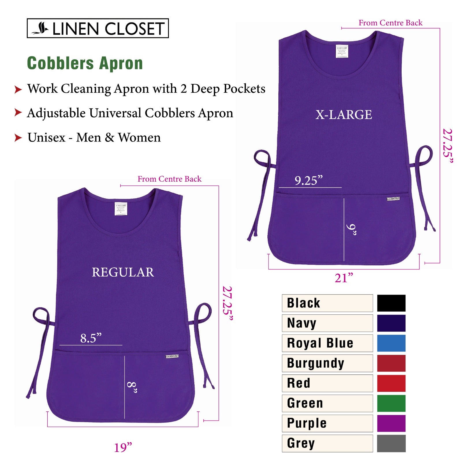 Cleaning Tabard Apron With Front Pocket Purple