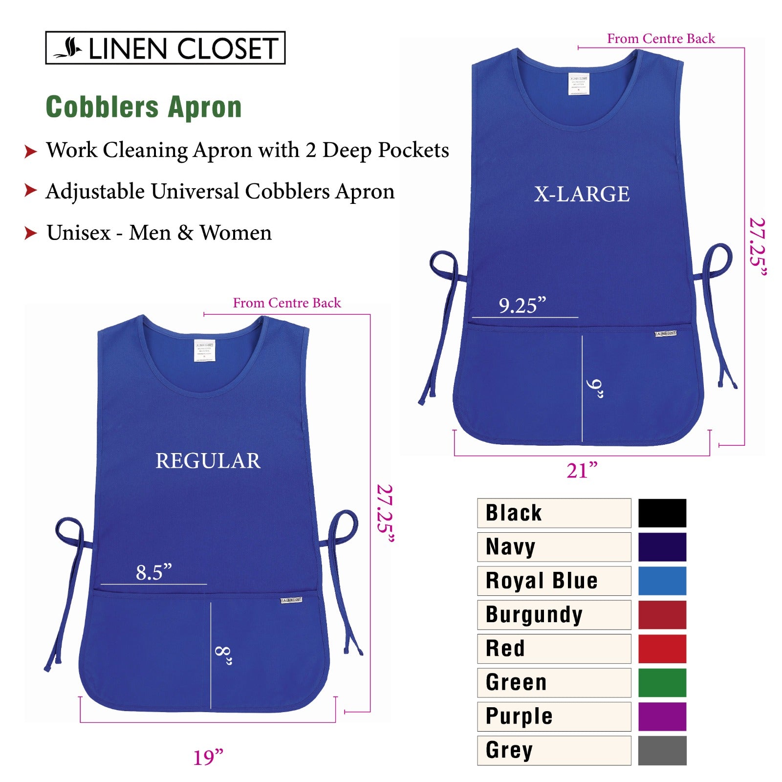 Cleaning Tabard Apron With Front Pocket Royal Blue