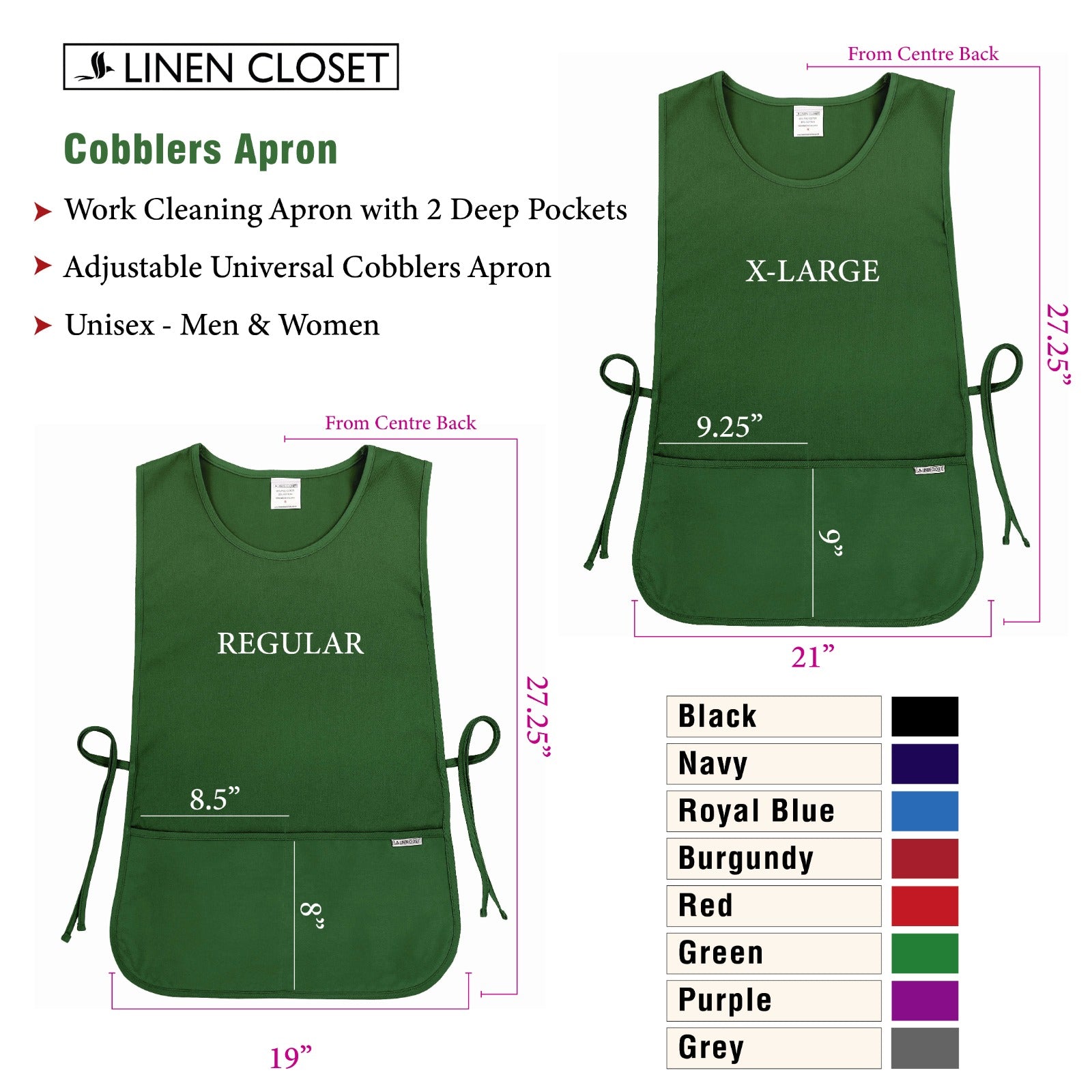 Cleaning Tabard Apron With Front Pocket Green