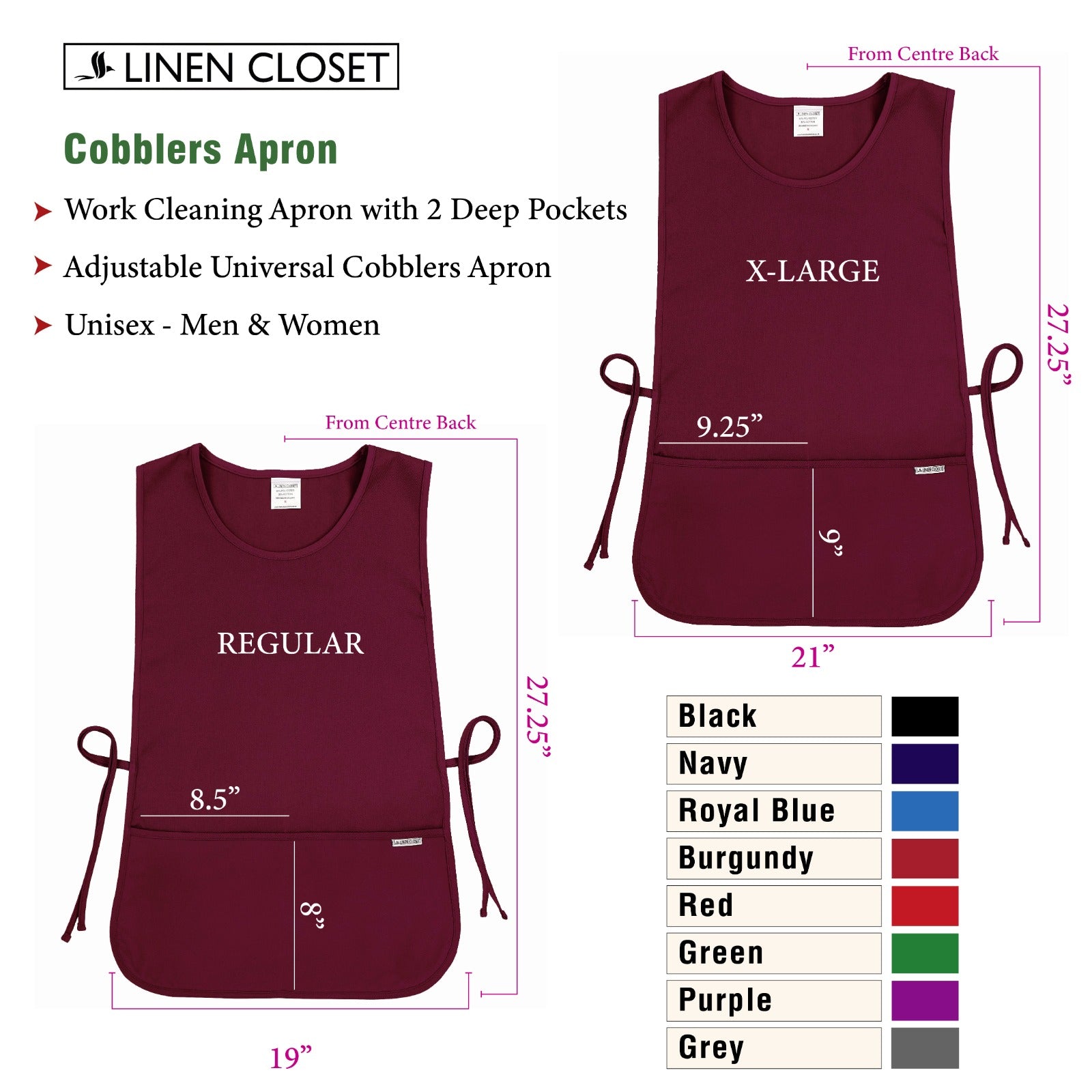 Cleaning Tabard Apron With Front Pocket Burgundy