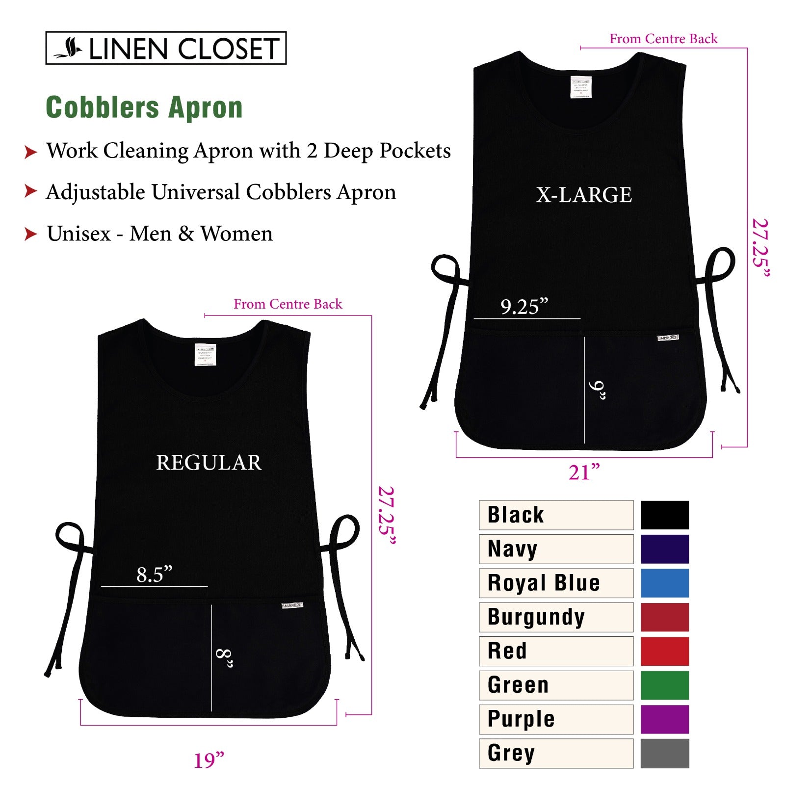 Cleaning Tabard Apron With Front Pocket Black