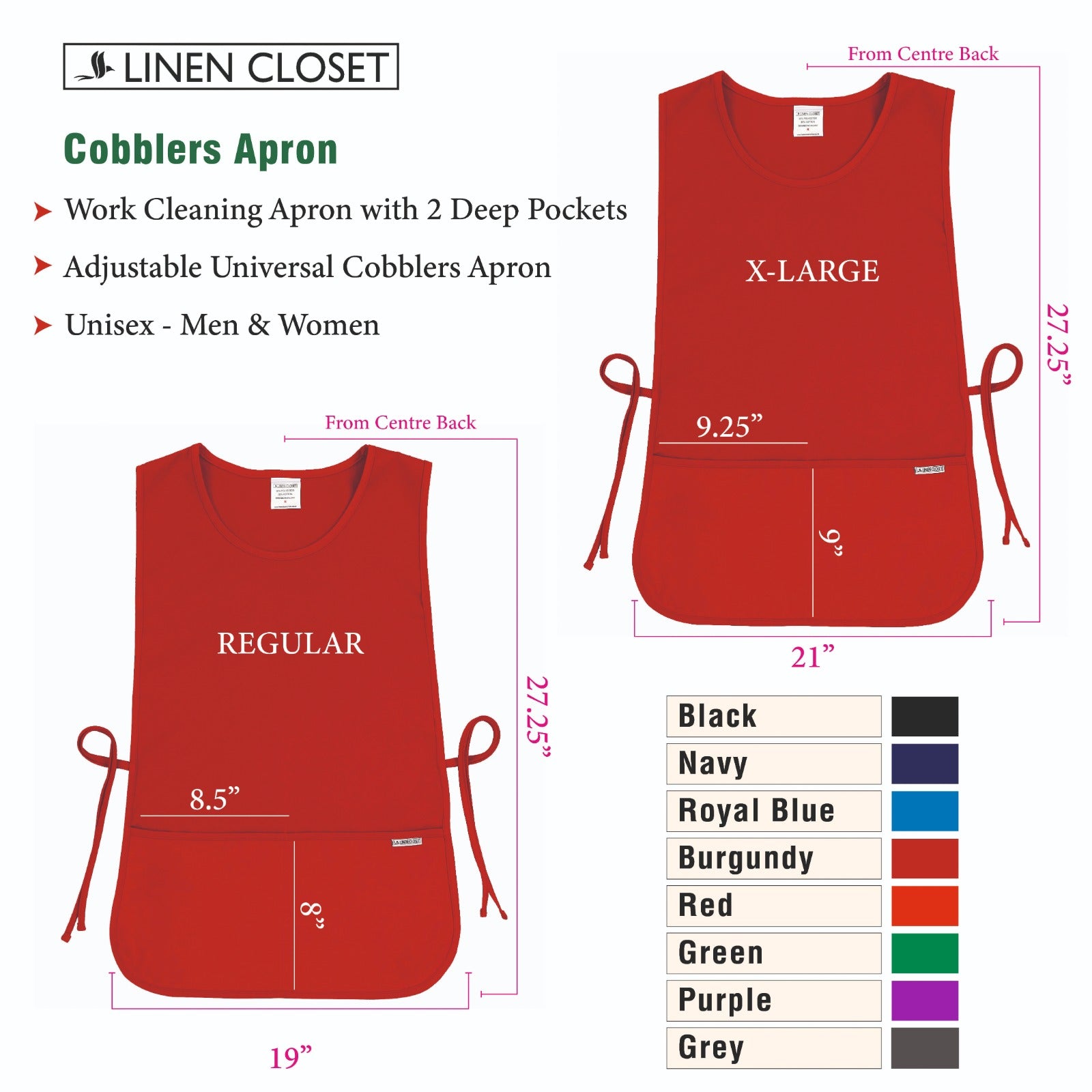 Cleaning Tabard Apron With Front Pocket Red