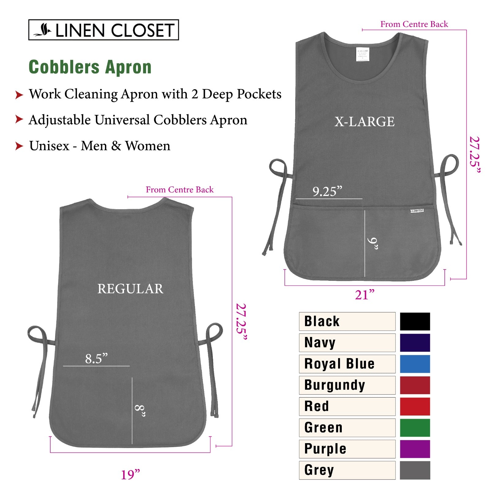 Cleaning Tabard Apron With Front Pocket Grey