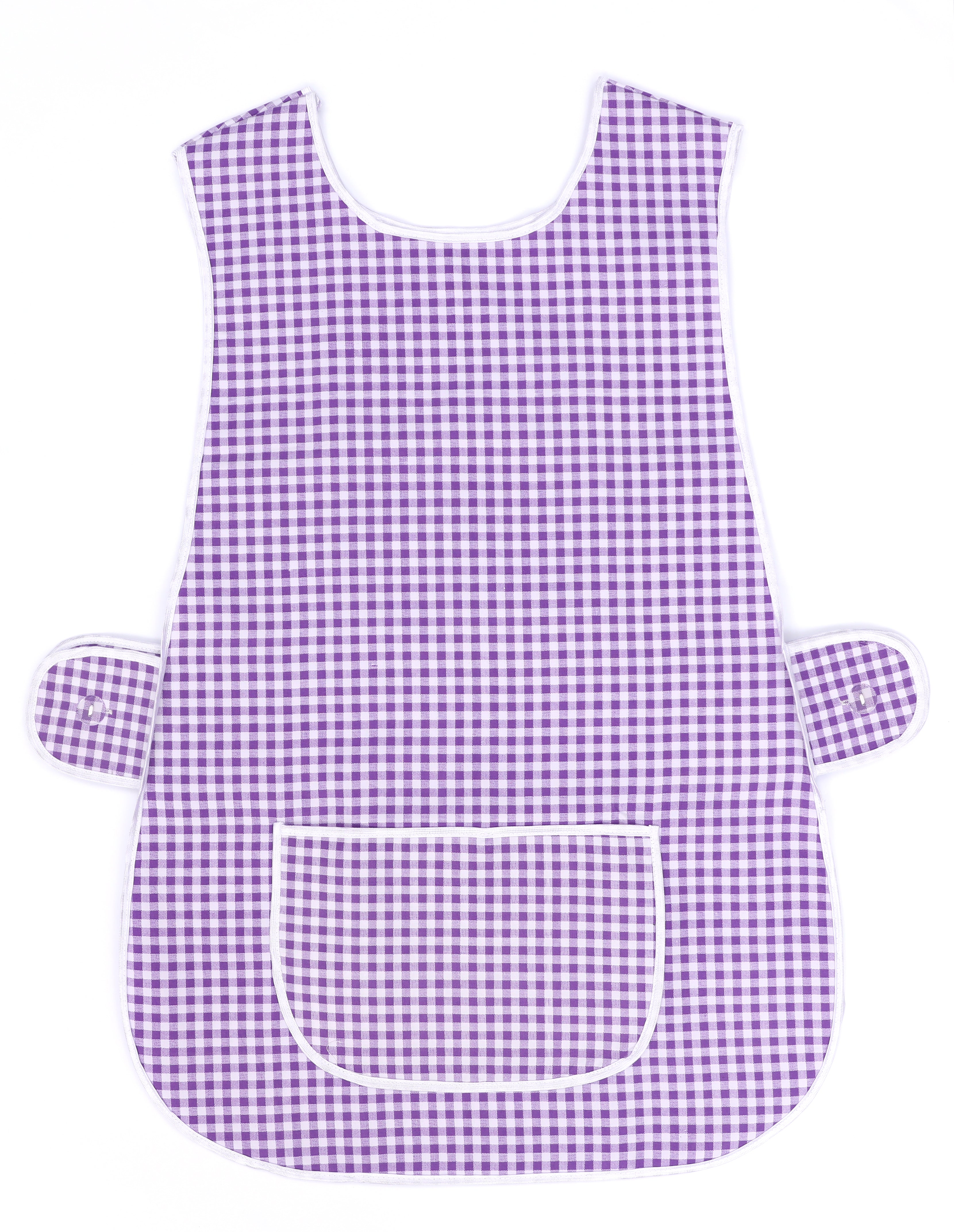 Tabard Apron With Front Pocket Purple Check Cleaning Apron